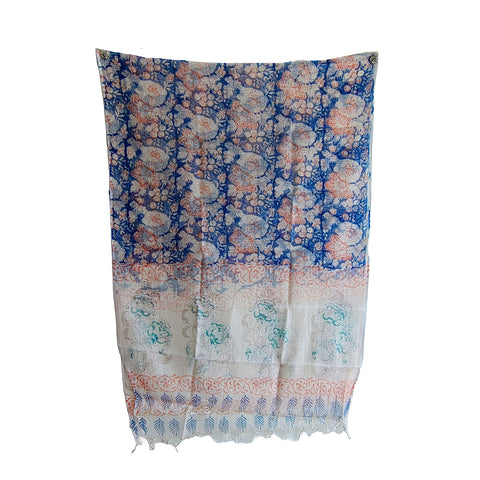 India Scarves Bagru Hand Block Floral kota Doria silk cotton Dupatta (Light Blue)