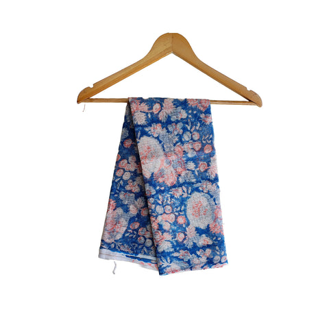 India Scarves Bagru Hand Block Floral kota Doria silk cotton Dupatta (Light Blue)