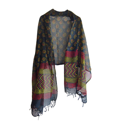 India Scarves Bagru Hand Block Floral kota Doriya silk cotton Dupatta