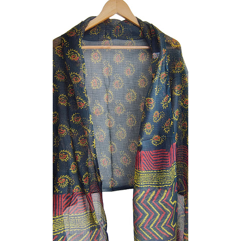 India Scarves Bagru Hand Block Floral kota Doriya silk cotton Dupatta