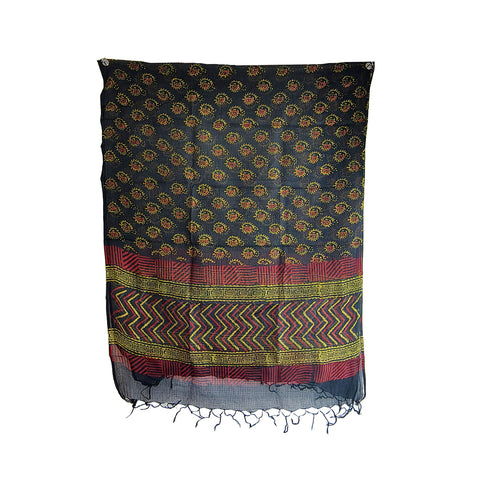 India Scarves Bagru Hand Block Floral kota Doriya silk cotton Dupatta