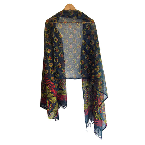 India Scarves Bagru Hand Block Floral kota Doriya silk cotton Dupatta