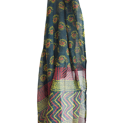 India Scarves Bagru Hand Block Floral kota Doriya silk cotton Dupatta