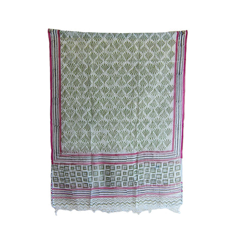 India Scarves Bagru Hand Block Floral kota Doria silk cotton Dupatta(Green )