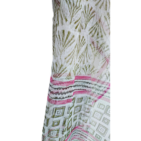 India Scarves Bagru Hand Block Floral kota Doria silk cotton Dupatta(Green )