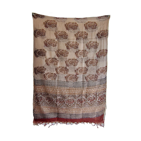 India Scarves Bagru Hand Block Floral kota Doria silk cotton Dupatta(Beige Color)