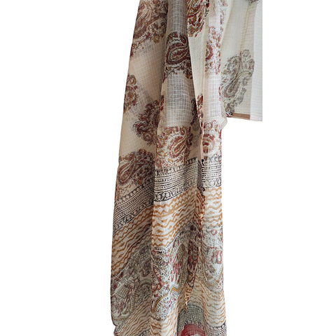 India Scarves Bagru Hand Block Floral kota Doria silk cotton Dupatta(Beige Color)