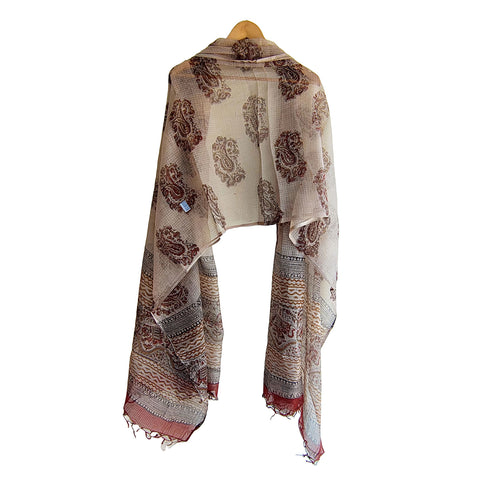 India Scarves Bagru Hand Block Floral kota Doria silk cotton Dupatta(Beige Color)