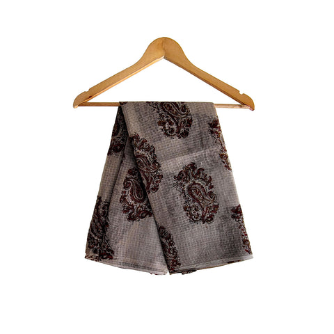 India Scarves Bagru Hand Block Floral kota Doria silk cotton Dupatta(Beige Color)