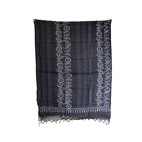 India Scarves Bagru Hand Block Floral kota Doria silk cotton Dupatta(Black Color)