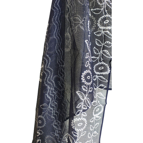 India Scarves Bagru Hand Block Floral kota Doria silk cotton Dupatta(Black Color)