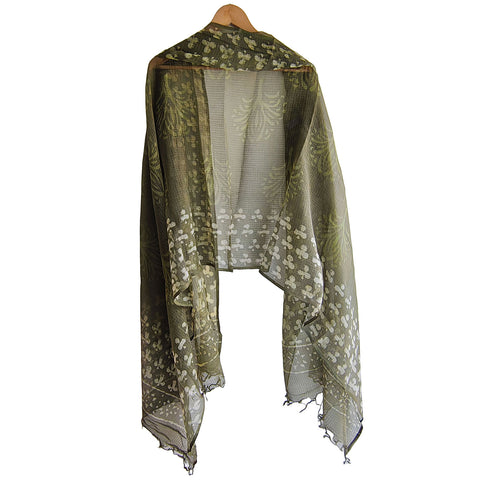 India Scarves Bagru Hand Block Floral kota Doria silk cotton Dupatta