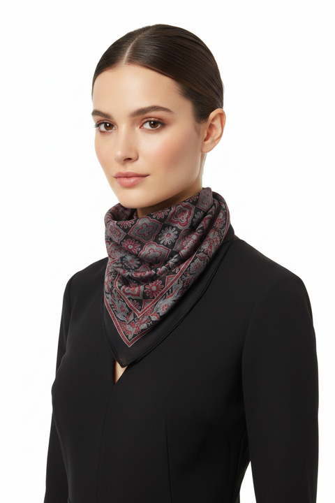 Black & Cream Ajrakh Hand Block Print Cotton Scarf | Traditional Geometric Print | 120×105 cm