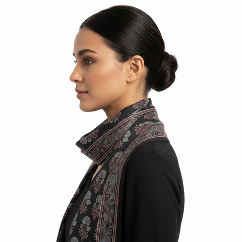 Navy & Cream Ajrakh Hand Block Print Cotton Scarf | Traditional Geometric Print | 120×105 cm