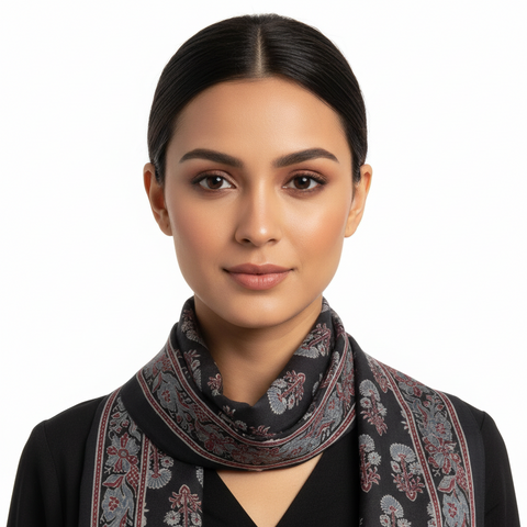 Navy & Cream Ajrakh Hand Block Print Cotton Scarf | Traditional Geometric Print | 120×105 cm