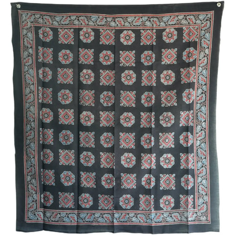 Ajrakh Hand Block Print Cotton Scarf | Traditional Geometric Print | 120×105 cm – ISYVBH-A-04