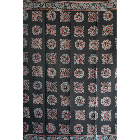 Ajrakh Hand Block Print Cotton Scarf | Traditional Geometric Print | 120×105 cm – ISYVBH-A-04