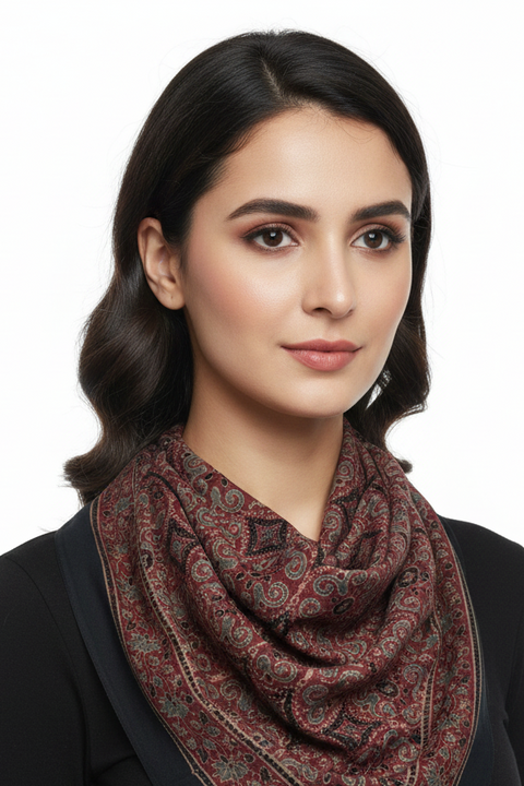 Charcoal & Cream Ajrakh Hand Block Print Cotton Scarf | Traditional Geometric Print | 120×105 cm