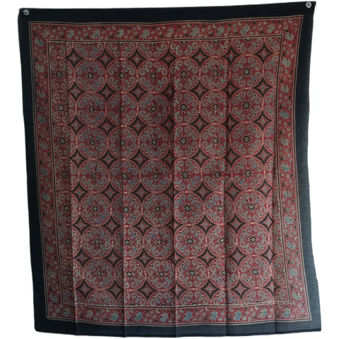 Ajrakh Hand Block Print Cotton Scarf | Traditional Geometric Print | 120×105 cm – ISYVBH-A-06
