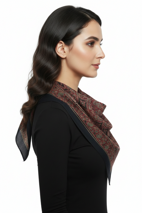 Charcoal & Cream Ajrakh Hand Block Print Cotton Scarf | Traditional Geometric Print | 120×105 cm
