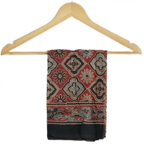 Ajrakh Hand Block Print Cotton Scarf | Traditional Geometric Print | 120×105 cm – ISYVBH-A-10