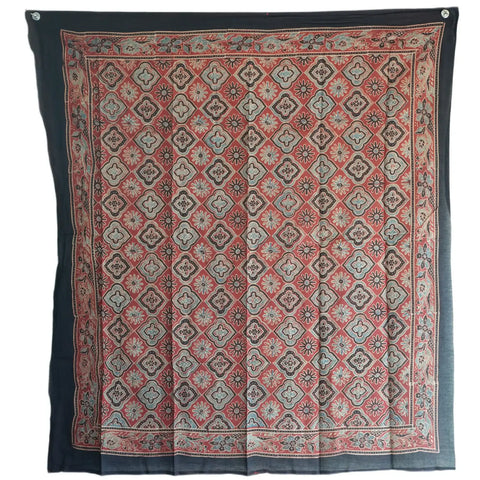 Ajrakh Hand Block Print Cotton Scarf | Traditional Geometric Print | 120×105 cm – ISYVBH-A-10