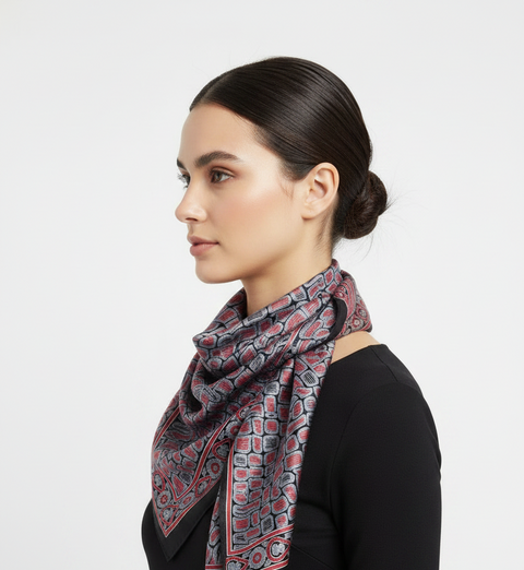 Black & Red Ajrakh Hand Block Print Cotton Scarf | Traditional Geometric Print | 120×105 cm