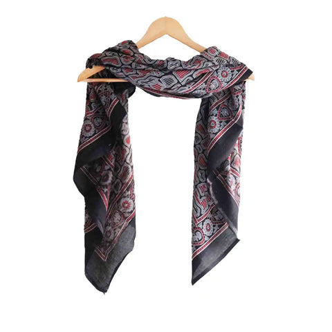 ISYVBH-A11 Ajrakh Dupatta Draped View | Traditional Natural Dye Block Print
