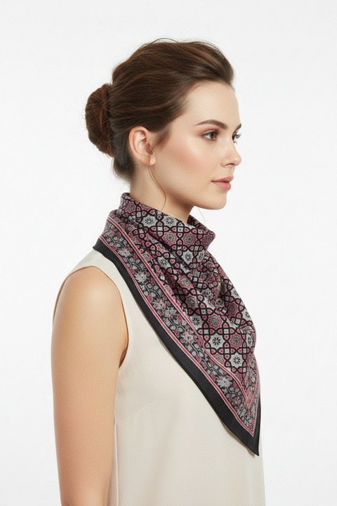 Black & Cream Ajrakh Hand Block Print Cotton Scarf | Traditional Geometric Print | 120×105 cm
