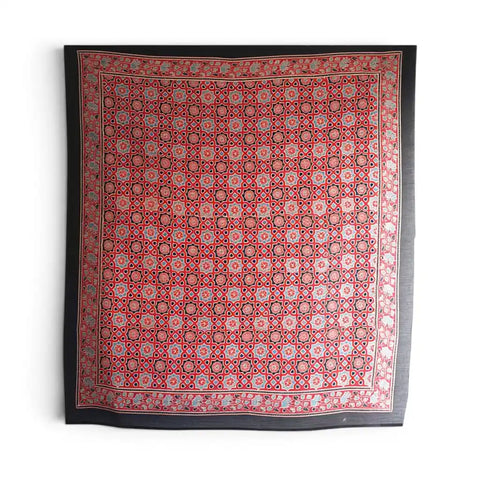 Ajrakh Hand Block Print Cotton Dupatta ISYVBH-A13 | Full Hanger View