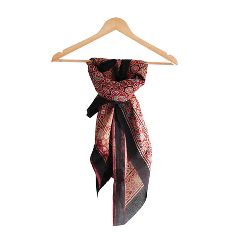 ISYVBH-A13 Ajrakh Dupatta Styled View | Traditional Natural Dye Block Print
