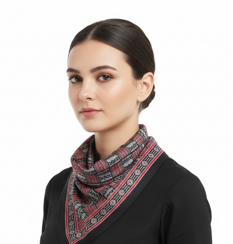 Cream & Black Ajrakh Hand Block Print Cotton Scarf | Traditional Geometric Print | 120×105 cm