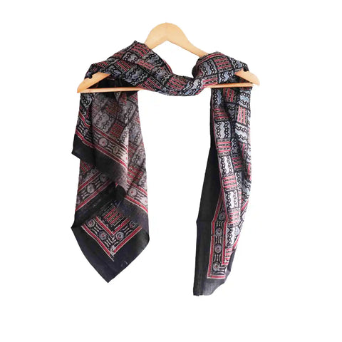ISYVBH-A14 Ajrakh Dupatta Draped View | Traditional Natural Dye Block Print