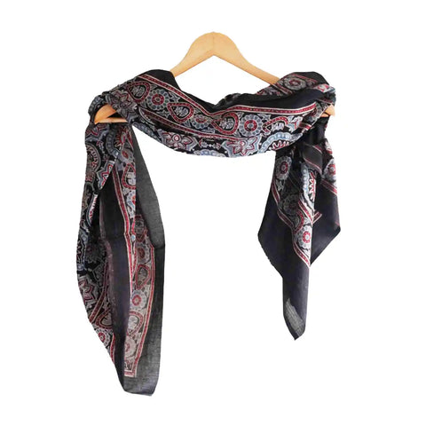 ISYVBH-A16 Ajrakh Dupatta Styled View | Traditional Natural Dye Block Print
