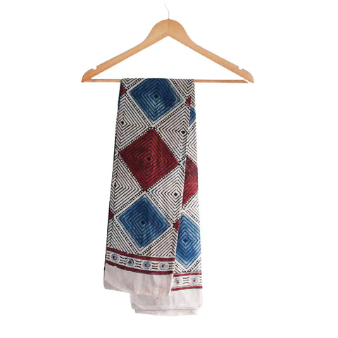 Ajrakh Hand Block Print Cotton Dupatta ISYVBH-A17 | Full Hanger View