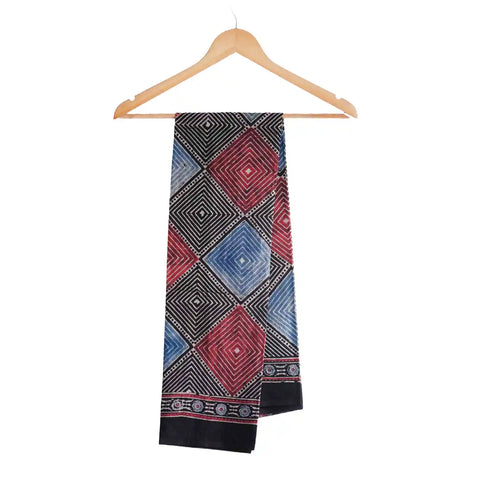 Ajrakh Hand Block Print Cotton Dupatta ISYVBH-A18 | Full Hanger View