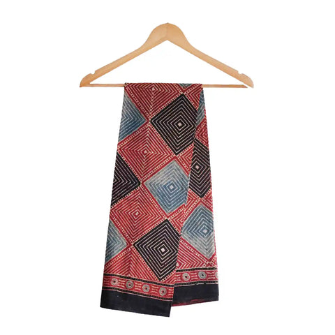 Ajrakh Hand Block Print Cotton Dupatta ISYVBH-A19 | Full Hanger View