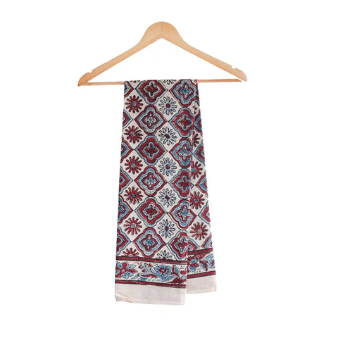 Ajrakh Hand Block Print Cotton Dupatta ISYVBH-A23 | Full Hanger View