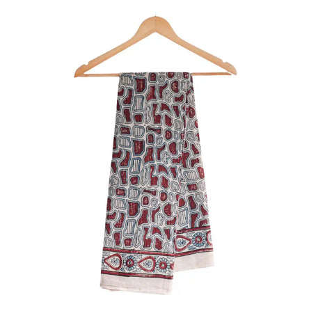 Ajrakh Hand Block Print Cotton Dupatta ISYVBH-A24 | Full Hanger View