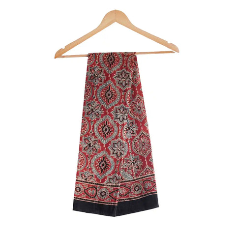 Ajrakh Hand Block Print Cotton Dupatta ISYVBH-A25 | Full Hanger View