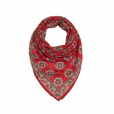 Red & Black Ajrakh Hand Block Print Cotton Scarf | Traditional Geometric Print | 120×105 cm