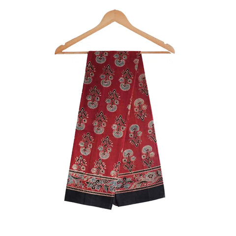 Ajrakh Hand Block Print Cotton Dupatta ISYVBH-A28 | Full Hanger View