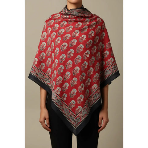 Maroon & Black Ajrakh Hand Block Print Cotton Scarf | Traditional Geometric Print | 120×105 cm