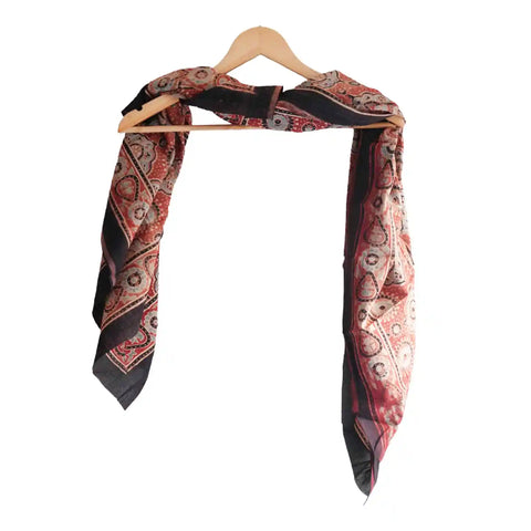 ISYVBH-A29 Ajrakh Dupatta Draped View | Traditional Natural Dye Block Print