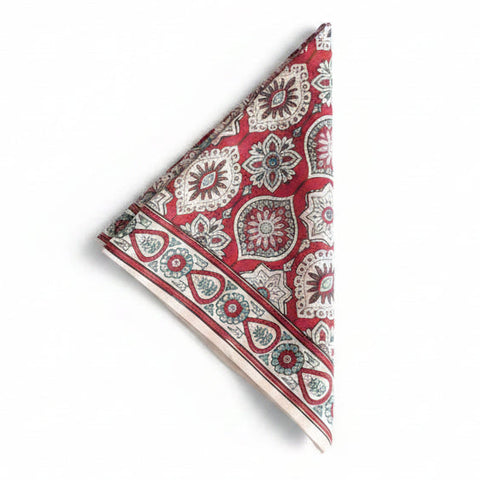 Cream & Red Ajrakh Hand Block Print Cotton Scarf | Traditional Geometric Print | 120×105 cm