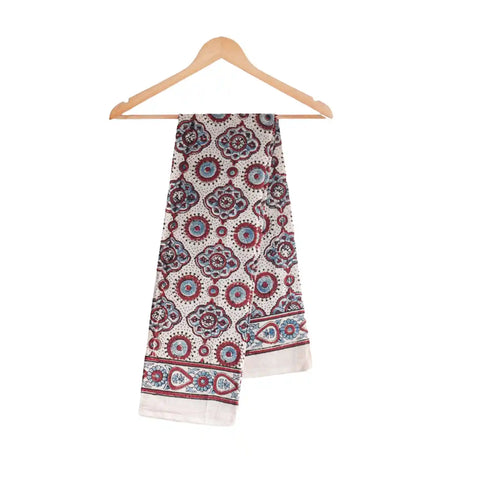Ajrakh Hand Block Print Cotton Dupatta ISYVBH-A32 | Full Hanger View