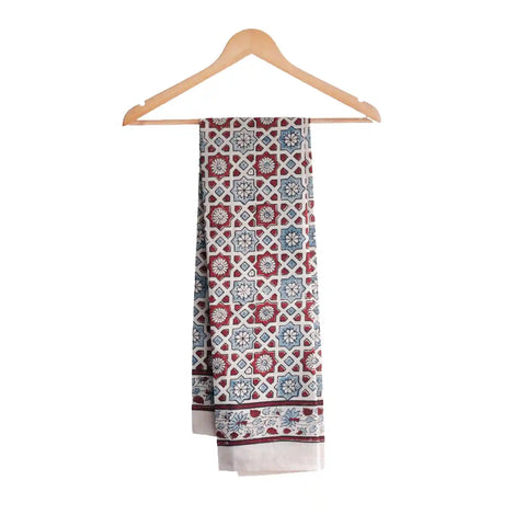 Ajrakh Hand Block Print Cotton Dupatta ISYVBH-A33 | Full Hanger View