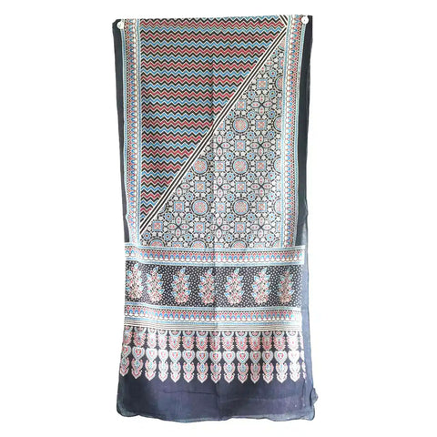 Ajrakh Hand Block Print Cotton Dupatta ISYVBH-B011 | Full Hanger View