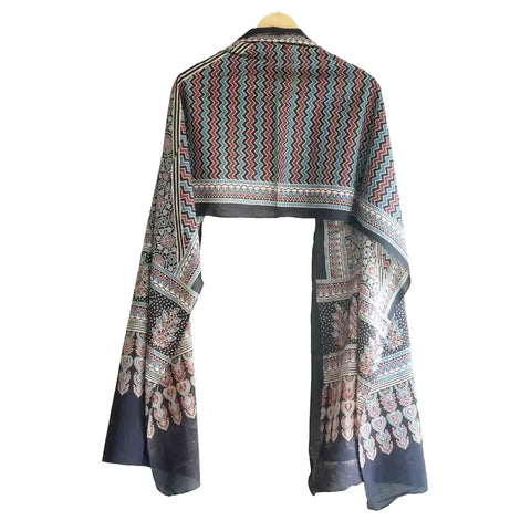 ISYVBH-B011 Ajrakh Dupatta Styled View | Traditional Natural Dye Block Print