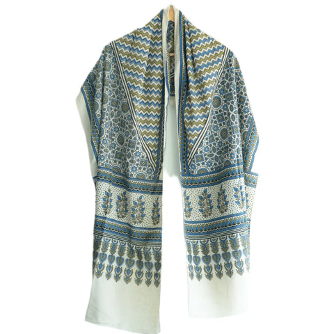 Ajrakh Hand Block Print Rayon Stole for Women | Ethnic Scarf | 210×55 cm – ISYVBH-B-01